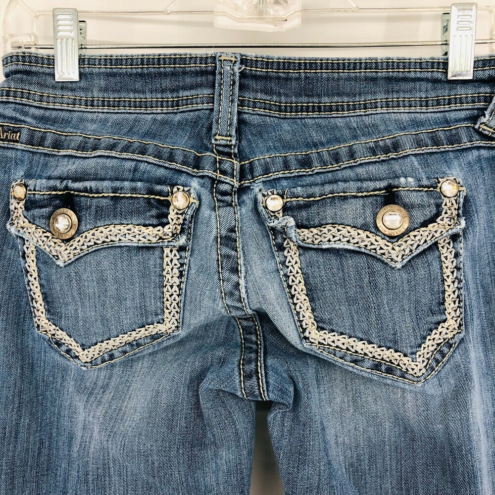 Y2K Ariat Women's Blue Denim Cotton Low Rise Bootcut Casual Jeans Pants Size 26R - Picture 5 of 9